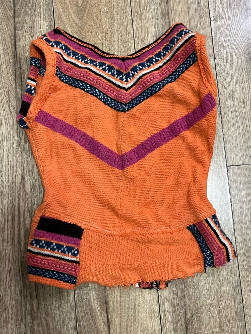 Anthropologie Orange Knit Sleeveless Top with Multicolor Trim